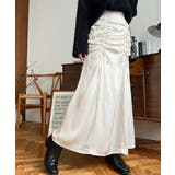 アイボリー | サテンフロントシャーリングリボンスカート | moment+