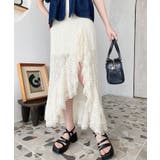 アシンメトリースリット入りフリルレースロングスカート | moment+ | 詳細画像17 