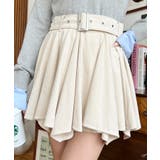 アイボリー | ベルト付きアシメヘムタックプリーツスエードミニスカート | moment+