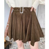 ブラウン | ベルト付きアシメヘムタックプリーツスエードミニスカート | moment+