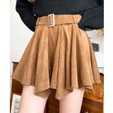 キャメル | ベルト付きアシメヘムタックプリーツスエードミニスカート | moment+