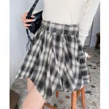 ベルト付きアシメヘムタックプリーツチェック柄ミニスカート | moment+ | 詳細画像2 