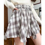 ベージュ | ベルト付きアシメヘムタックプリーツチェック柄ミニスカート | moment+