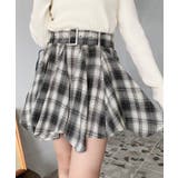 アイボリー | ベルト付きアシメヘムタックプリーツチェック柄ミニスカート | moment+