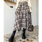 ブラウン | ラップ風ランダムヘムチェックスカート | moment+