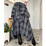 グレー | ラップ風ランダムヘムチェックスカート | moment+