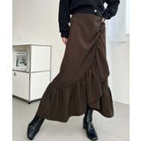 ブラウン | アシンメトリーヘムギャザースカート | moment+