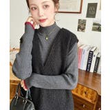 ブラック | Vネックジャンパースカートリングフェイクウール | moment+