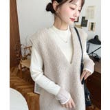 グレイッシュベージュ | Vネックジャンパースカートリングフェイクウール | moment+