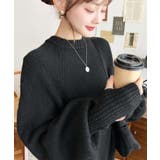 指ぬきボリュームスリーブミックスニットロングワンピース | moment+ | 詳細画像10