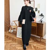 指ぬきボリュームスリーブミックスニットロングワンピース | moment+ | 詳細画像11