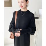 指ぬきボリュームスリーブミックスニットロングワンピース | moment+ | 詳細画像14