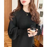 指ぬきボリュームスリーブミックスニットロングワンピース | moment+ | 詳細画像2