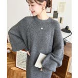 指ぬきボリュームスリーブミックスニットロングワンピース | moment+ | 詳細画像20