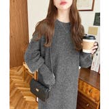 指ぬきボリュームスリーブミックスニットロングワンピース | moment+ | 詳細画像22