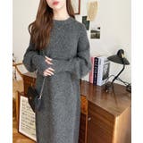 指ぬきボリュームスリーブミックスニットロングワンピース | moment+ | 詳細画像23