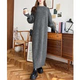 指ぬきボリュームスリーブミックスニットロングワンピース | moment+ | 詳細画像25