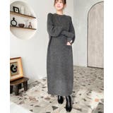 指ぬきボリュームスリーブミックスニットロングワンピース | moment+ | 詳細画像26