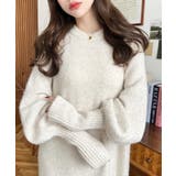 指ぬきボリュームスリーブミックスニットロングワンピース | moment+ | 詳細画像49