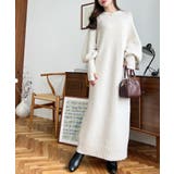 指ぬきボリュームスリーブミックスニットロングワンピース | moment+ | 詳細画像53