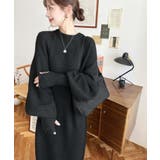 指ぬきボリュームスリーブミックスニットロングワンピース | moment+ | 詳細画像8