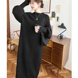 指ぬきボリュームスリーブミックスニットロングワンピース | moment+ | 詳細画像9