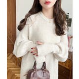 ナチュラル | 指ぬきボリュームスリーブミックスニットロングワンピース | moment+