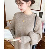 モカ | 指ぬきボリュームスリーブミックスニットロングワンピース | moment+