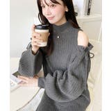 チャコールグレー | 袖リボンショルダースリットニットワンピース | moment+