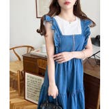 デニムフロントジップショルダーフリルティアードワンピース ライトオンス | moment+ | 詳細画像21 