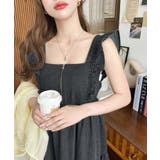 デニムフロントジップショルダーフリルティアードワンピース ライトオンス | moment+ | 詳細画像3 