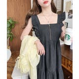 ブラック | デニムフロントジップショルダーフリルティアードワンピース ライトオンス | moment+