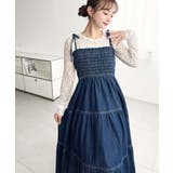 インディゴブルー | ライトオンスデニムシャーリングティアードキャミワンピース(デニムワンピース) | moment+