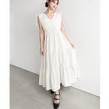 オフホワイト | シャーリングリボンカシュクールティアードワンピース コットンワッシャー | moment+