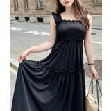 ブラック | シャーリングティアードカットソーキャミワンピース | moment+