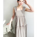 グレイッシュベージュ | シャーリングティアードカットソーキャミワンピース | moment+