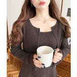 ジップアップカーディガン&リボンキャミワンピースセットアップニット | moment+ | 詳細画像16 