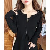 ブラック | ジップアップカーディガン&リボンキャミワンピースセットアップニット | moment+