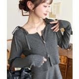 チャコールグレー | ジップアップカーディガン&リボンキャミワンピースセットアップニット | moment+