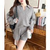 《セットアップ》ケーブル編みポロ&ショートパンツセットアップニット | moment+ | 詳細画像16 