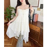 ナチュラル | フラワーストレッチレースイレギュラーヘムキャミミニワンピース | moment+