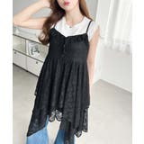 ブラック | フラワーストレッチレースイレギュラーヘムキャミミニワンピース | moment+