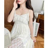 ナチュラル | フラワーストレッチレースフロントスリットアシンメトリ―キャミワンピース | moment+