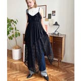 ブラック | フラワーストレッチレースフロントスリットアシンメトリ―キャミワンピース | moment+