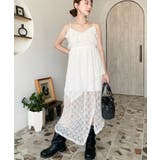 オフホワイト | フラワーストレッチレースフロントスリットアシンメトリ―キャミワンピース | moment+