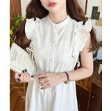 オフホワイト | ドロストリボンショルダーフリルティアードシャツワンピース | moment+