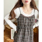 ブラウン | フリルティアードキャミチェックワンピース | moment+