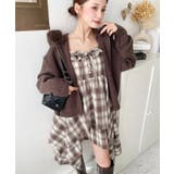 ベージュ | イレギュラーヘムチェック柄キャミワンピース | moment+