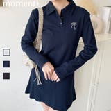 ワンポイントリボン刺繍長袖ポロワンピース | moment+ | 詳細画像1 