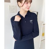 ワンポイントリボン刺繍長袖ポロワンピース | moment+ | 詳細画像12 